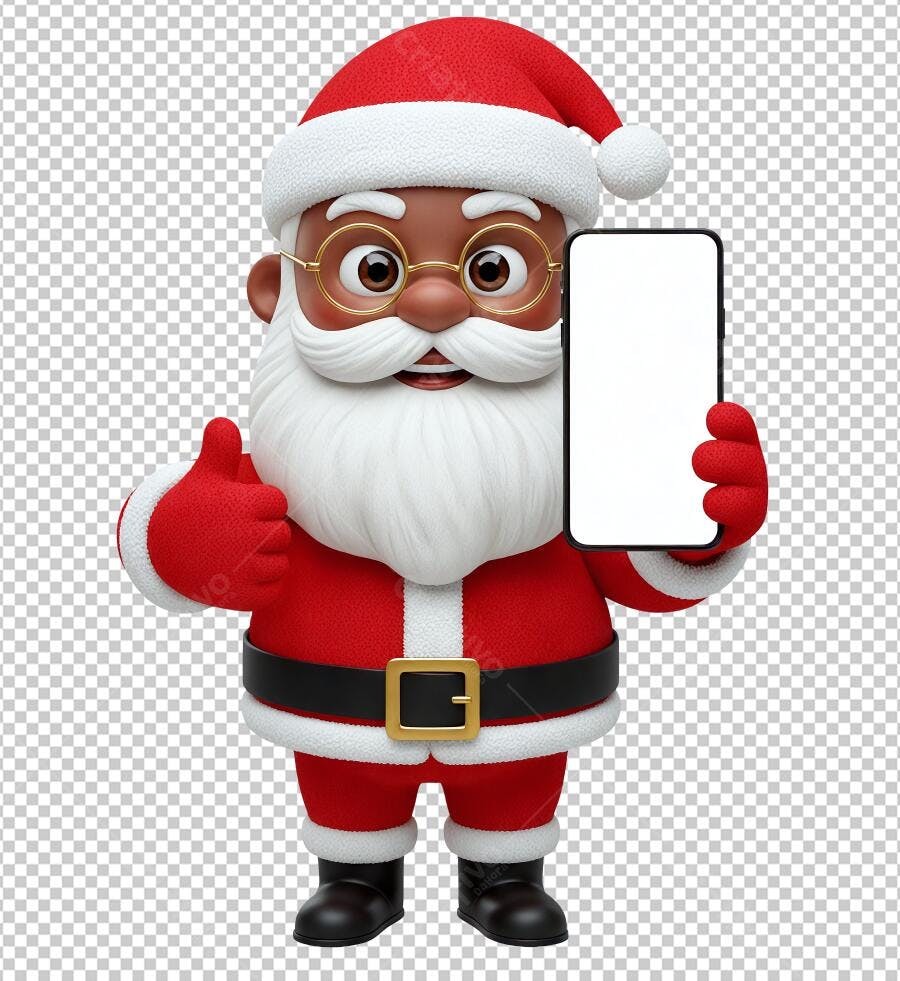 Post Instagram Papai Noel Negro 3D com Celular Natal PNG com fundo transparente