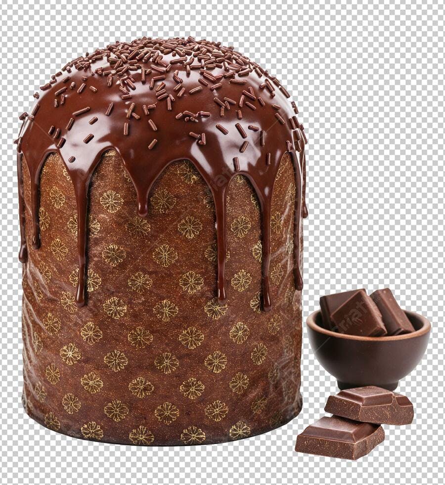 Panetone de Natal chocolate e granulado dourado PNG com fundo transparente