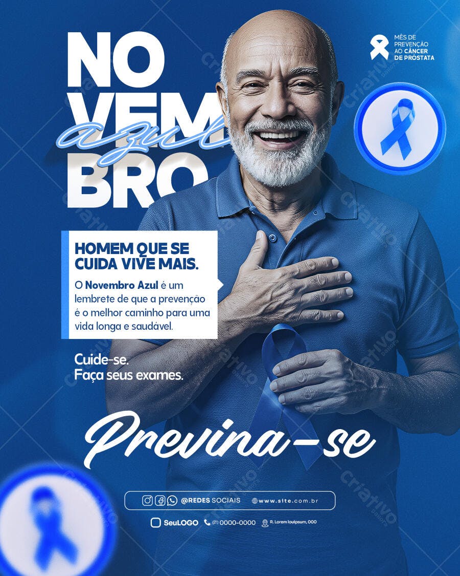 Post Redes Sociais Novembro Azul Prevenção Câncer Próstata PSD Editável