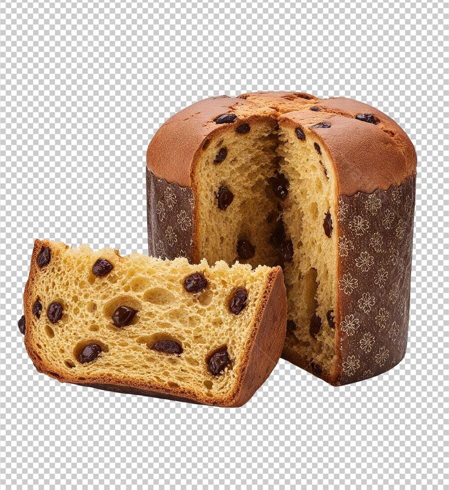 Panettone de Natal com fatia cortada PNG com fundo transparente