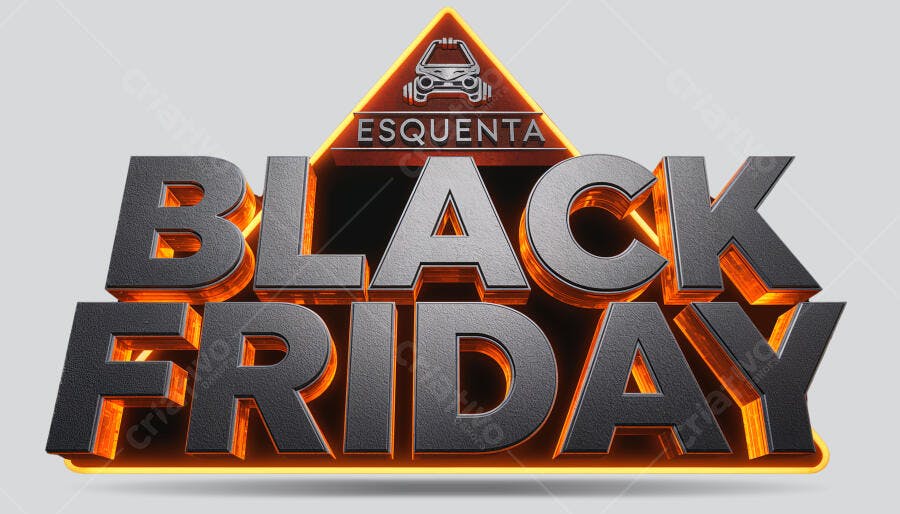 Selo 3D promocional Black Friday automotivo escuro glow laranja