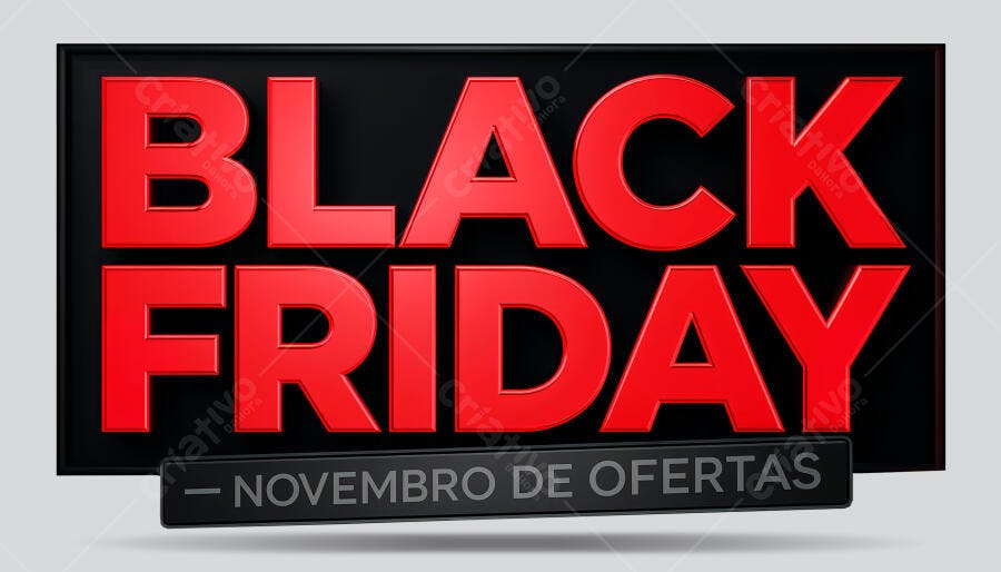 Selo 3D promocional Black Friday vermelho e preto com texto embossado