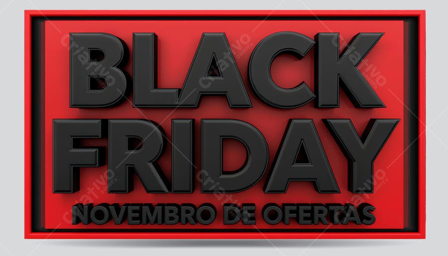 Selo 3D de promoção Black Friday lettering 3D preto e vermelho