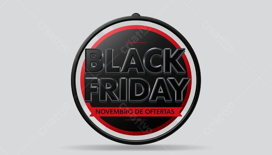 Selo 3D de promoção Black Friday metalizado preto e vermelho