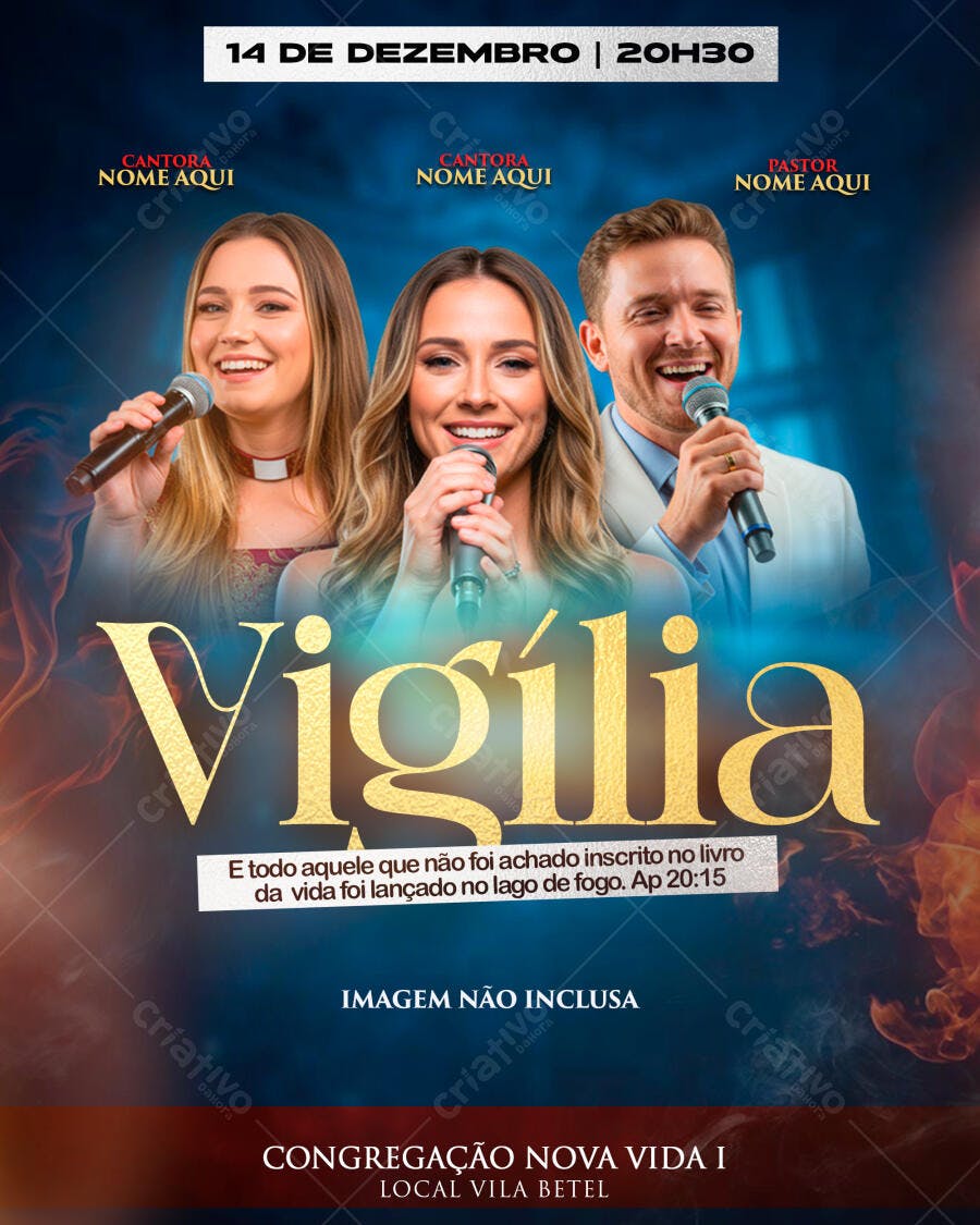 Flyer Vigília Cristã Noturna com Cantores e Pastor PSD Editável