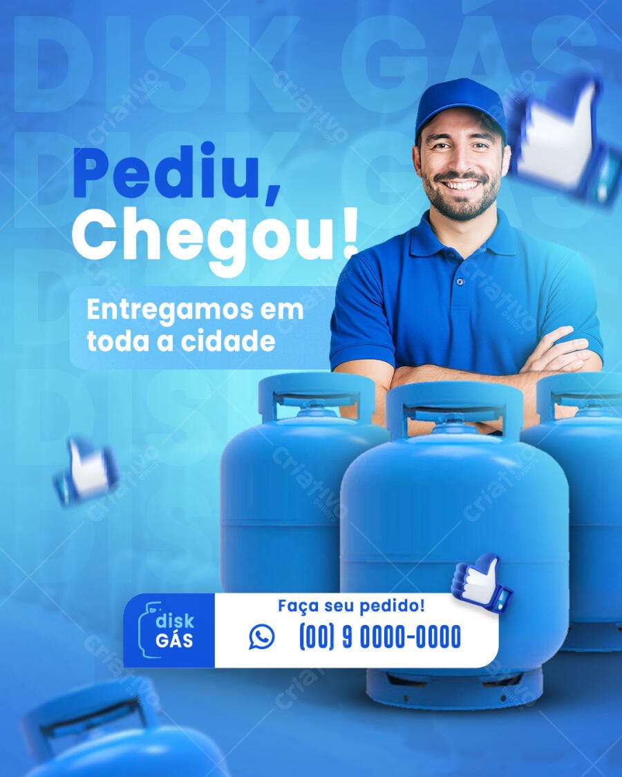 Flyer Digital para Serviço de Entrega de Gás Pediu Chegou PSD Editável