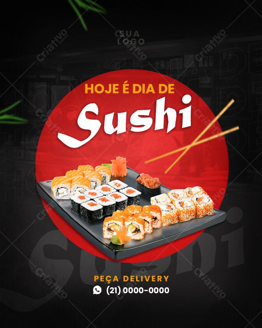 Flyer Hoje é Dia de Sushi e Delivery PSD Editável
