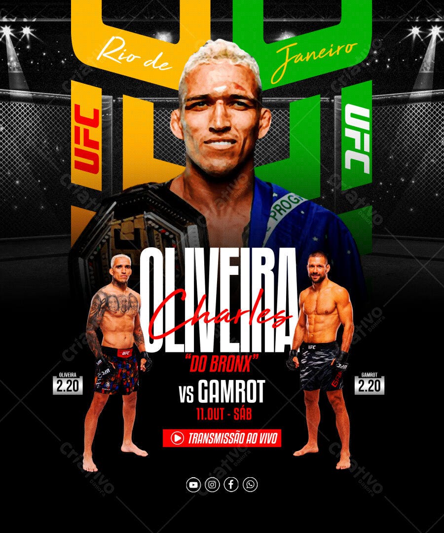 Post para Luta UFC Rio de Janeiro Oliveira vs Gamrot PSD Editável