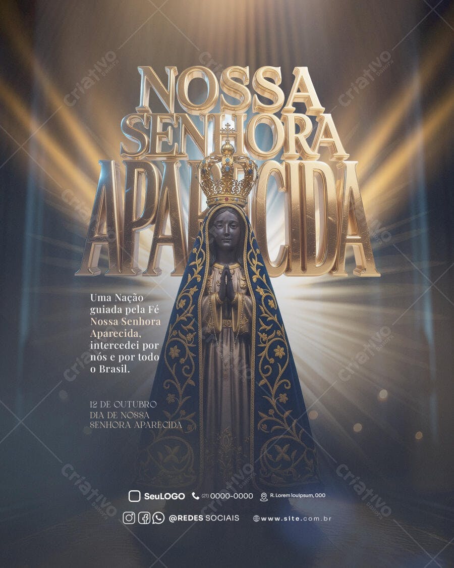 Flyer Religioso para Dia de Nossa Senhora Aparecida PSD Editável