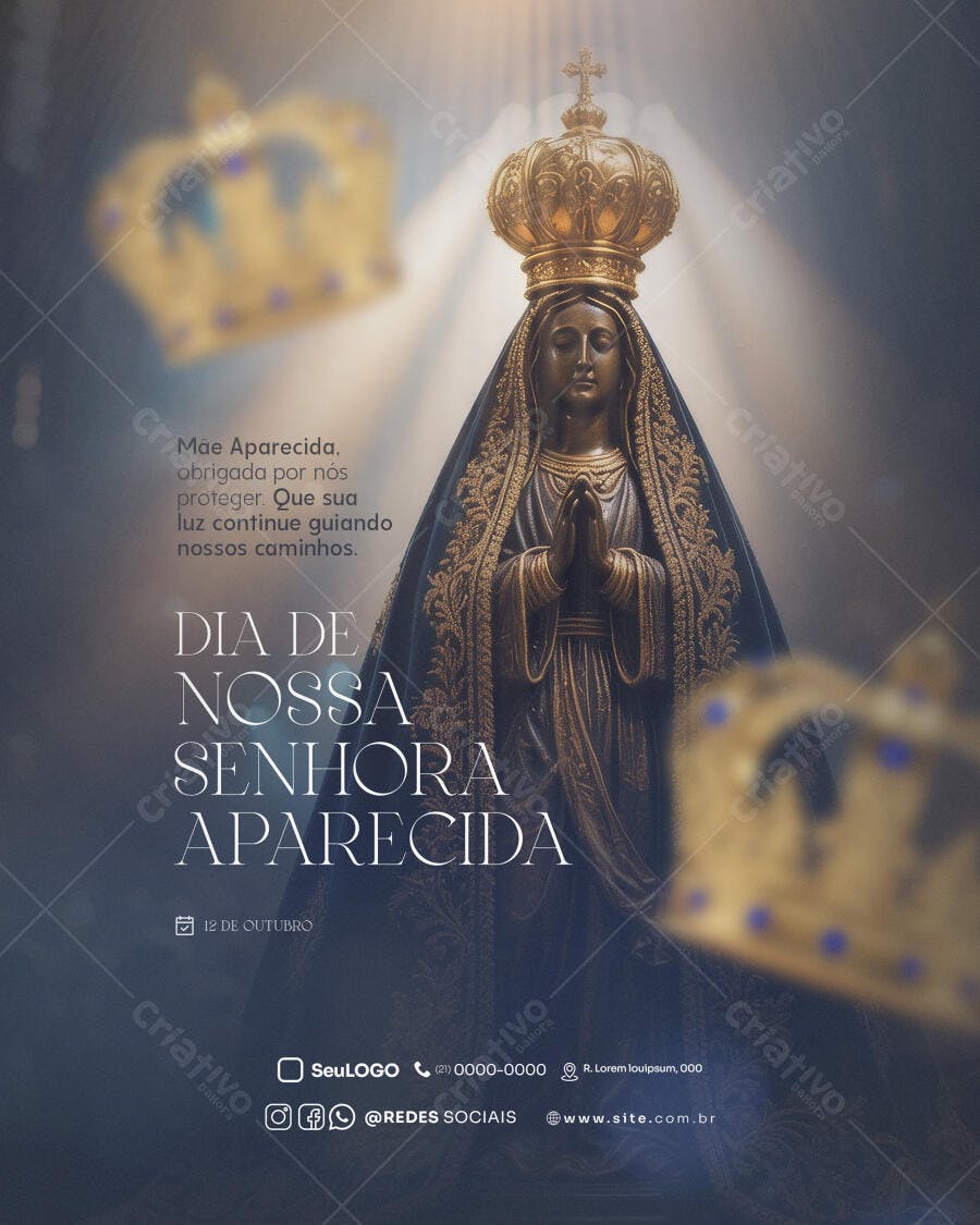 Flyer Religioso Dia de Nossa Senhora Aparecida 12 de Outubro PSD Editável