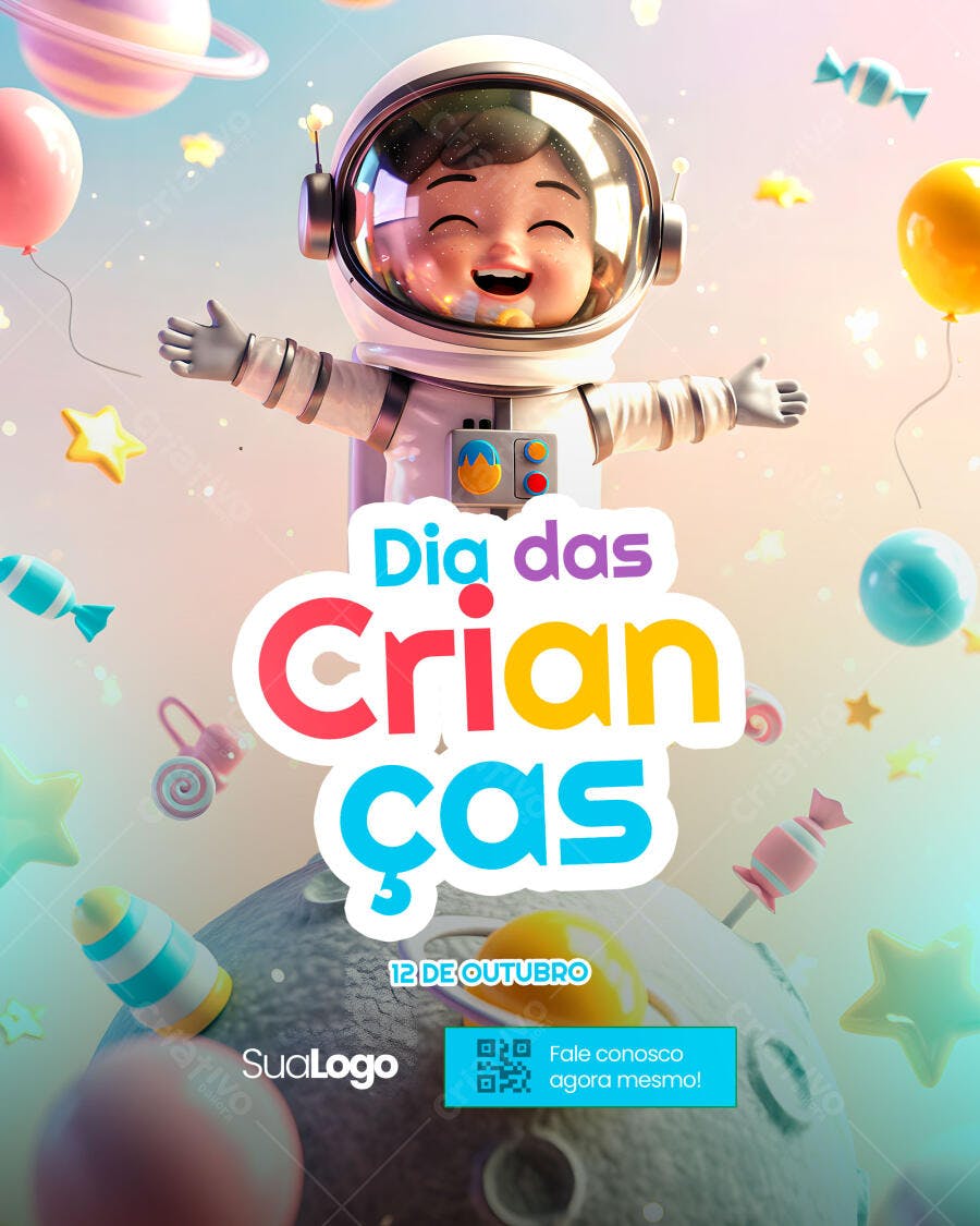 Flyer para Dia das Crianças Astronauta Infantil PSD Editável