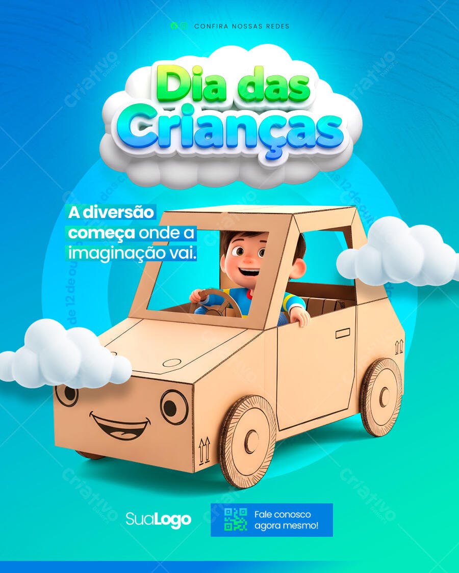 Flyer para Dia das Crianças com Menino e Carro Psd Editável