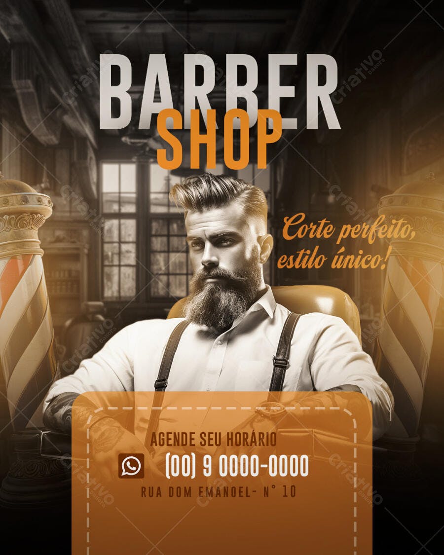 Flyer Barber Shop Corte Perfeito Estilo Único PSD Editável