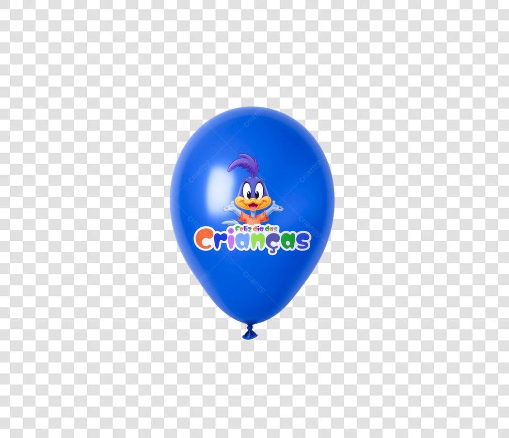 Balão Dia das Crianças azul personagem cartoon infantil PNG com fundo transparente