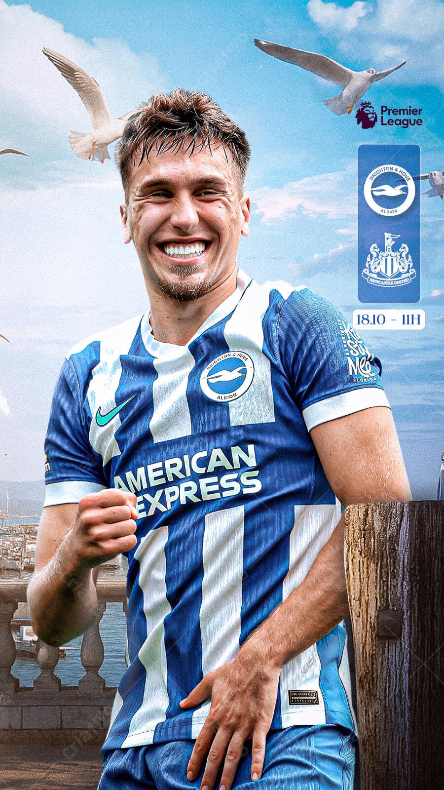 Post de Redes Sociais Jogo Brighton vs Newcastle Premier League PSD Editável
