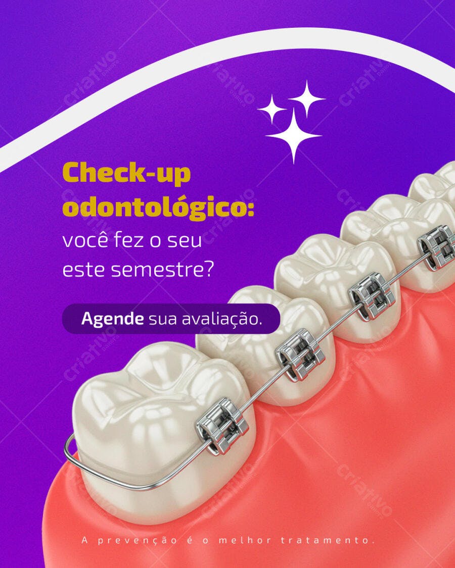 Post para Odontologia Check-up Dentes Aparelho Roxo PSD Editável