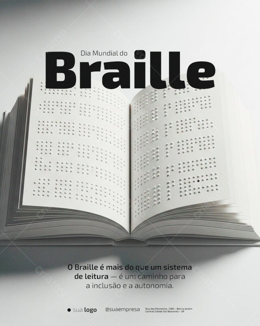 Post Redes Sociais para Dia Mundial do Braille PSD Editável