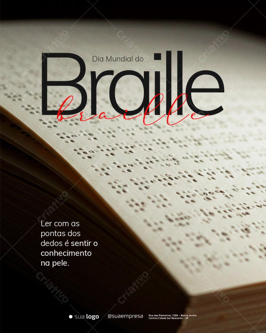 Post para Redes Sociais Dia Mundial do Braille PSD Editável