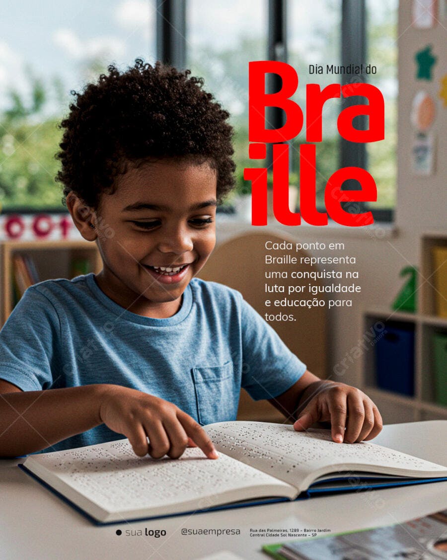 Post para Redes Sociais Dia Mundial do Braille PSD Editável