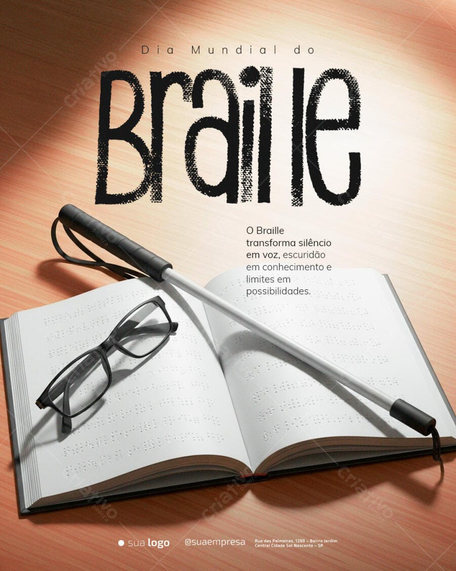 Flyer Dia Mundial do Braille Inclusão e Conscientização PSD Editável