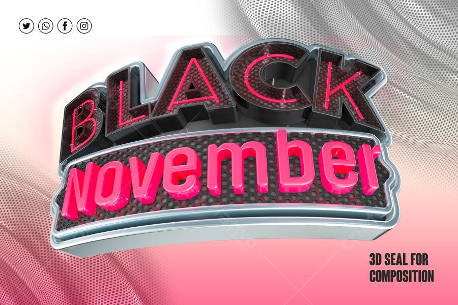 Selo 3D de promoção Black November neon rosa e preto metálico
