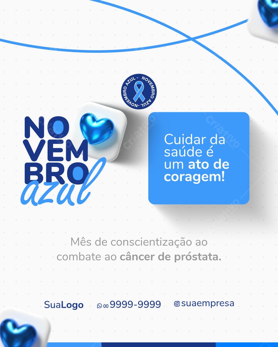 Flyer Novembro Azul Conscientização Câncer de Próstata PSD Editável