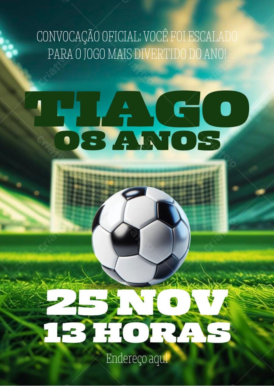 Convite de aniversário infantil futebol campo verde e bola Editável no Canva