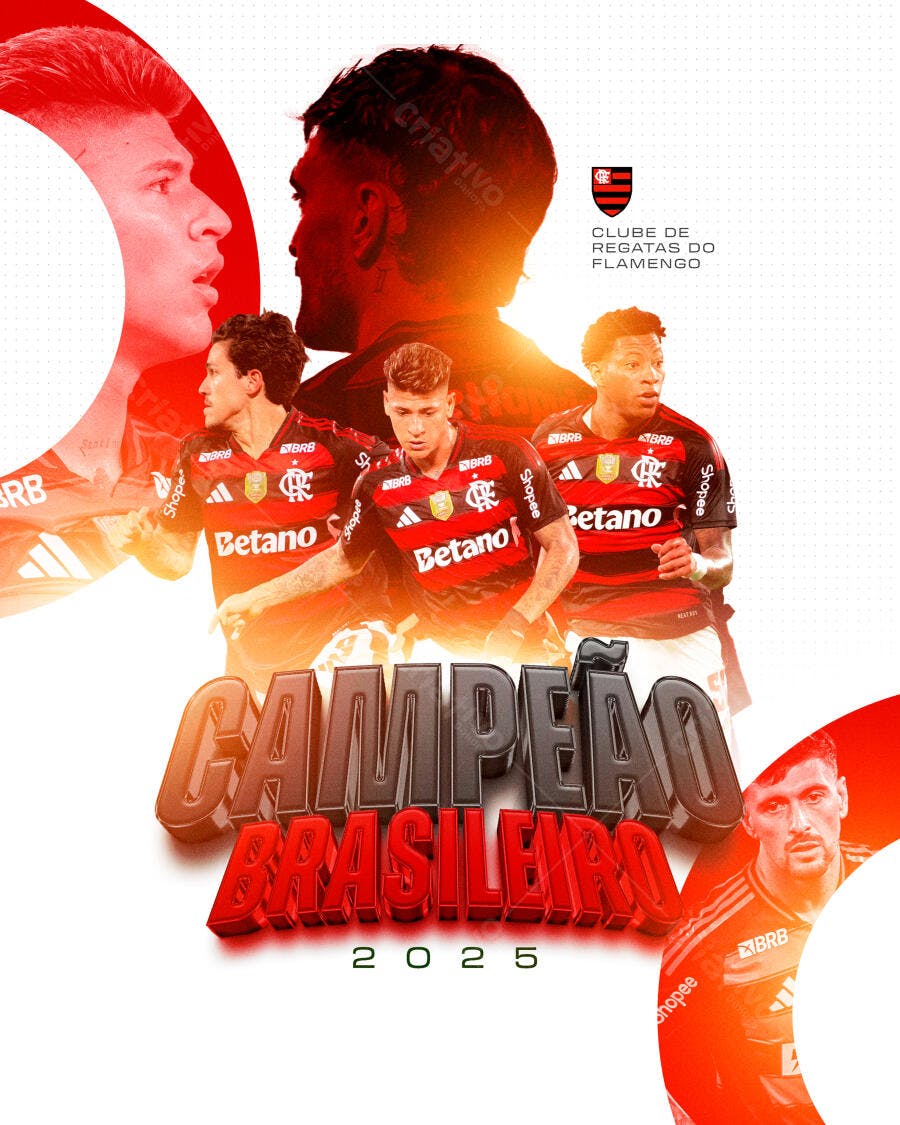 Flyer Futebol Flamengo Campeão Brasileiro 2025 PSD Editável