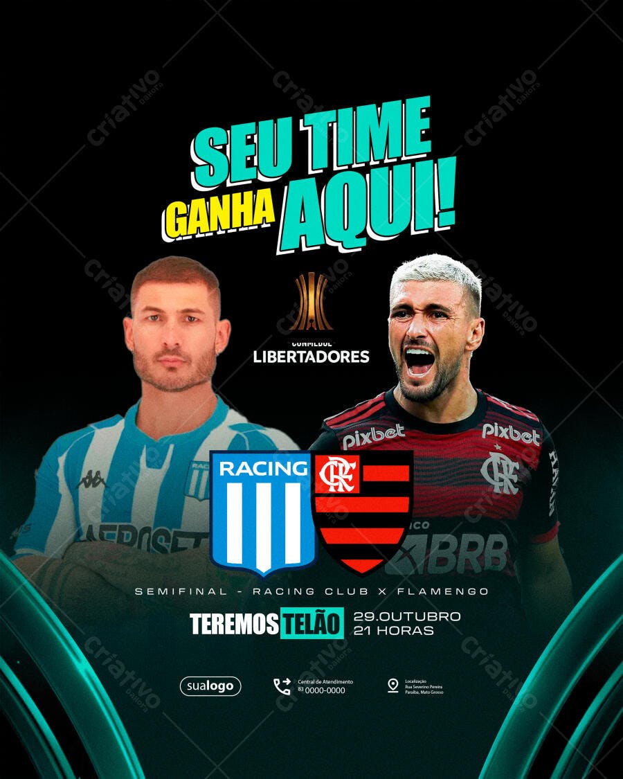 Flyer Jogo Libertadores Racing x Flamengo com Telão PSD Editável