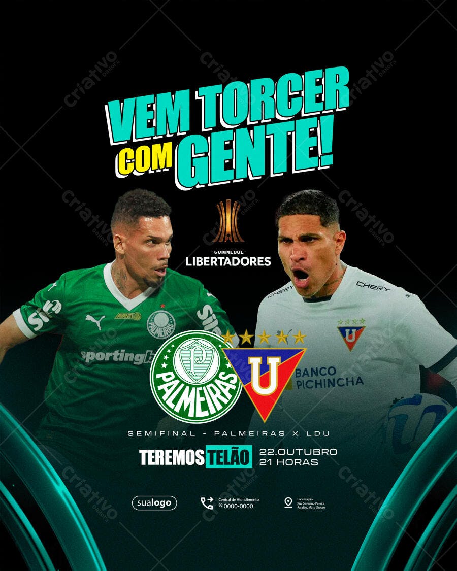 Flyer Futebol Libertadores Palmeiras LDU Semifinal Telão PSD Editável