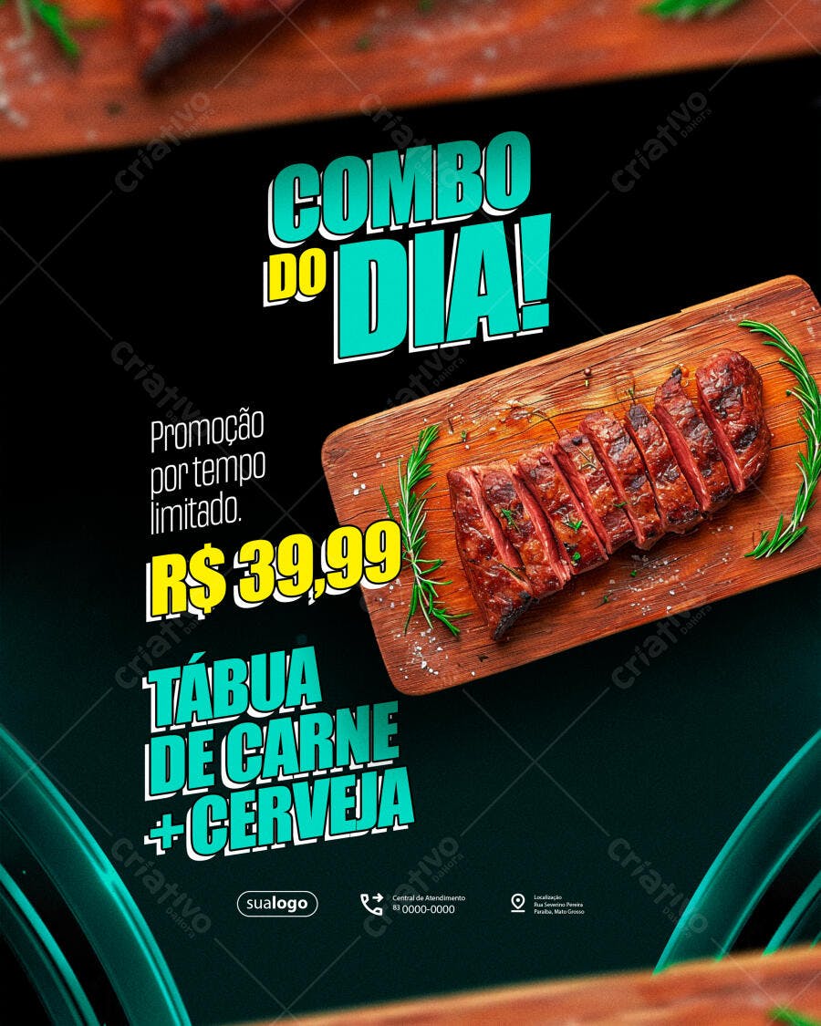 Flyer Promoção Combo do Dia Carne Cerveja PSD Editável