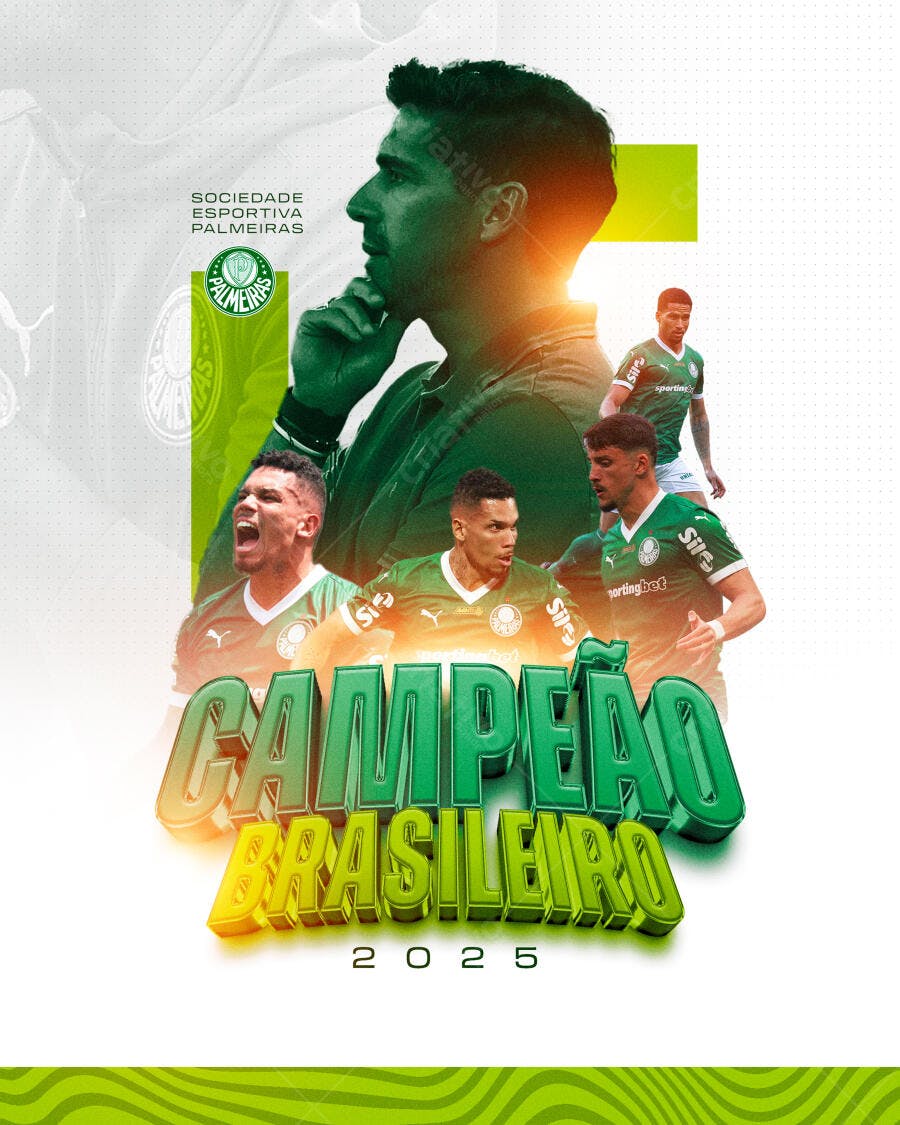Flyer Celebração Palmeiras Campeão Brasileiro 2025 PSD Editável