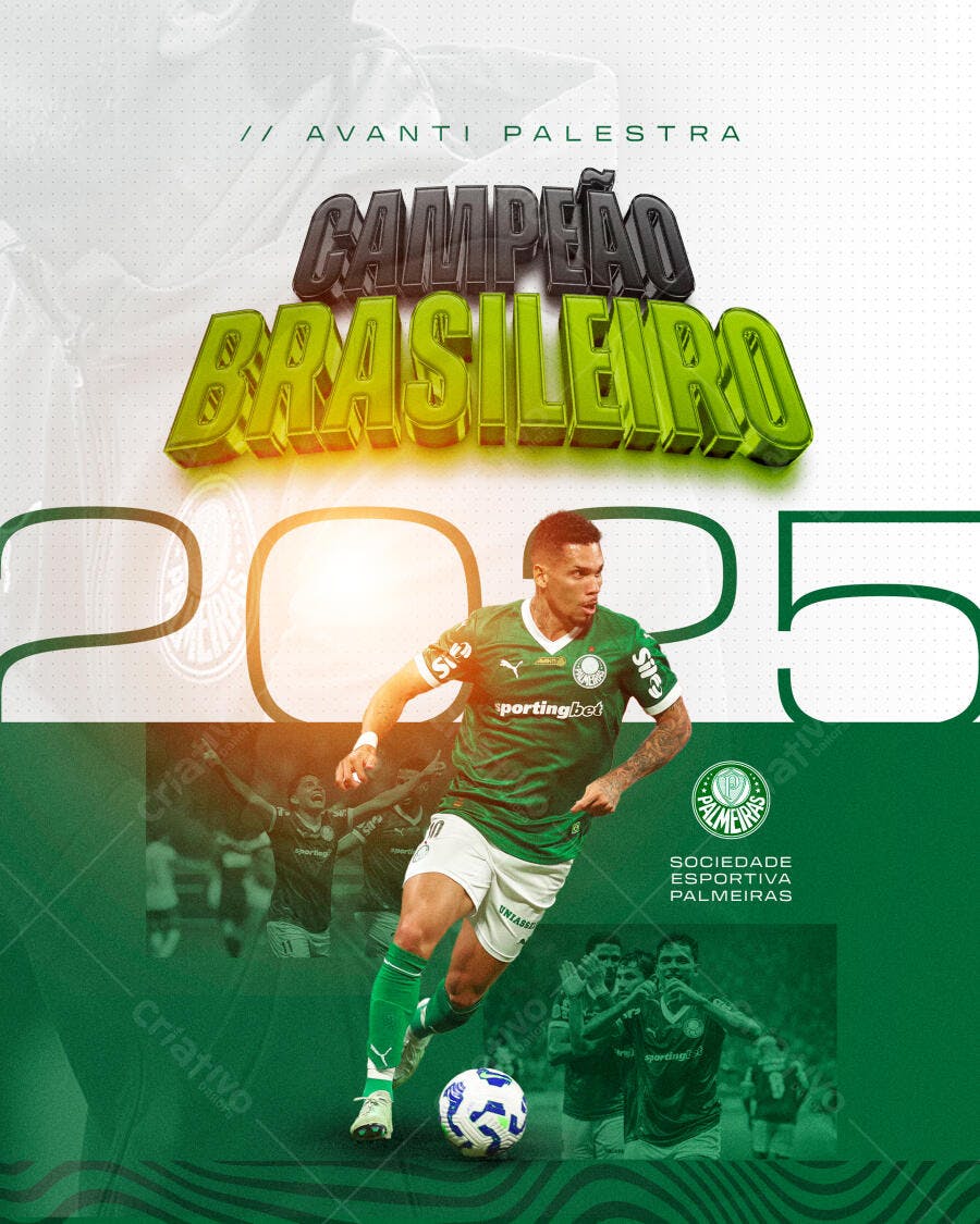 Post Campeão Brasileiro 2025 Palmeiras PSD Editável