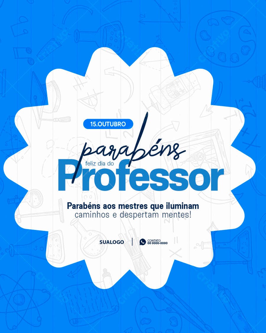 Flyer Dia do Professor 15 de Outubro com Ícones Escolares PSD Editável