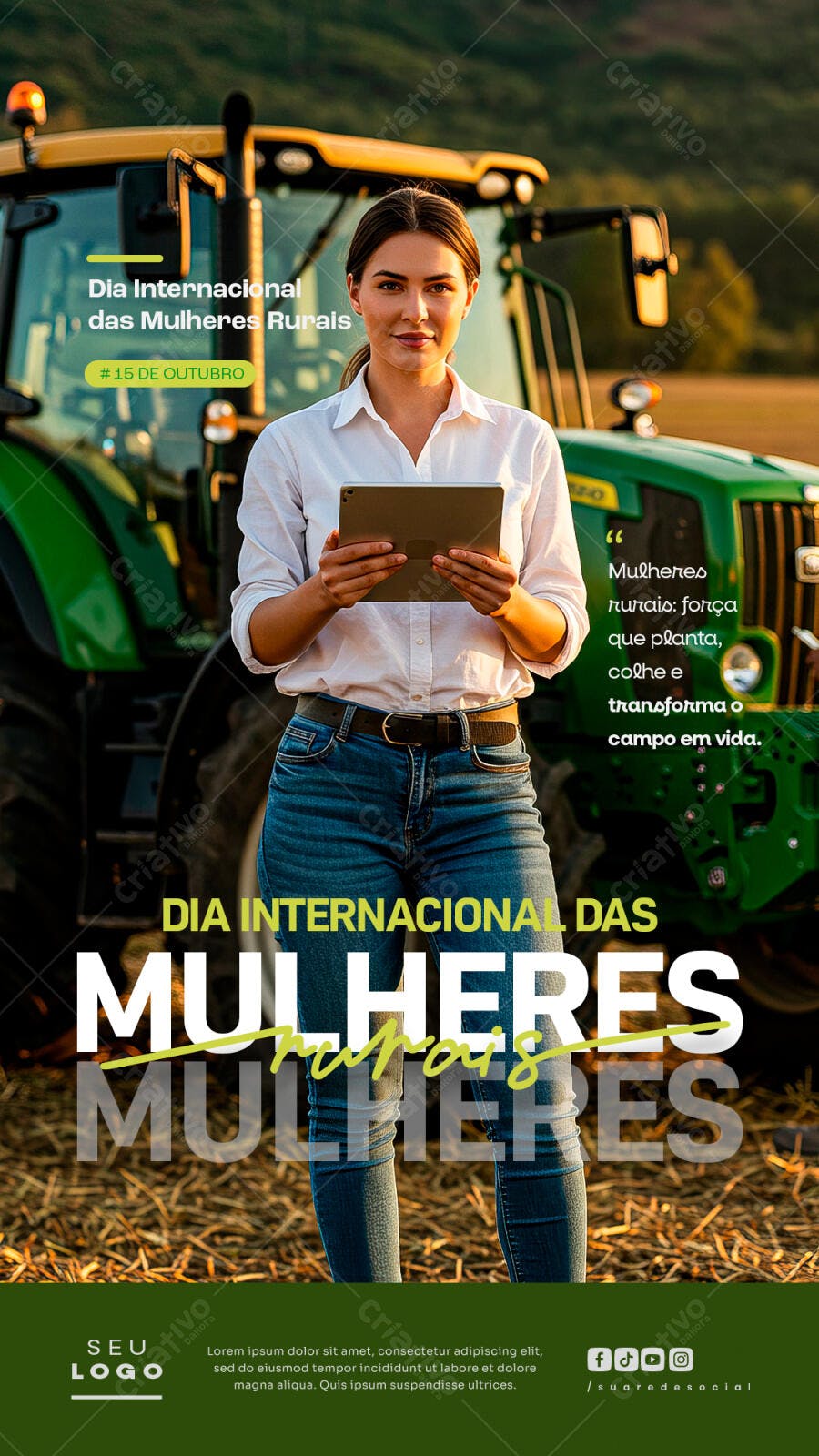 Post Redes Sociais Dia Internacional das Mulheres Rurais Mulher no Campo PSD Editável