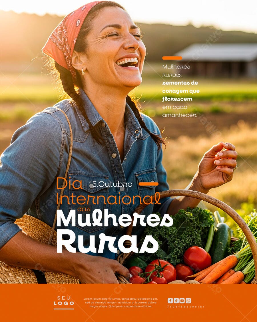 Flyer Dia Internacional das Mulheres Rurais Mulher Sorrindo Psd Editável