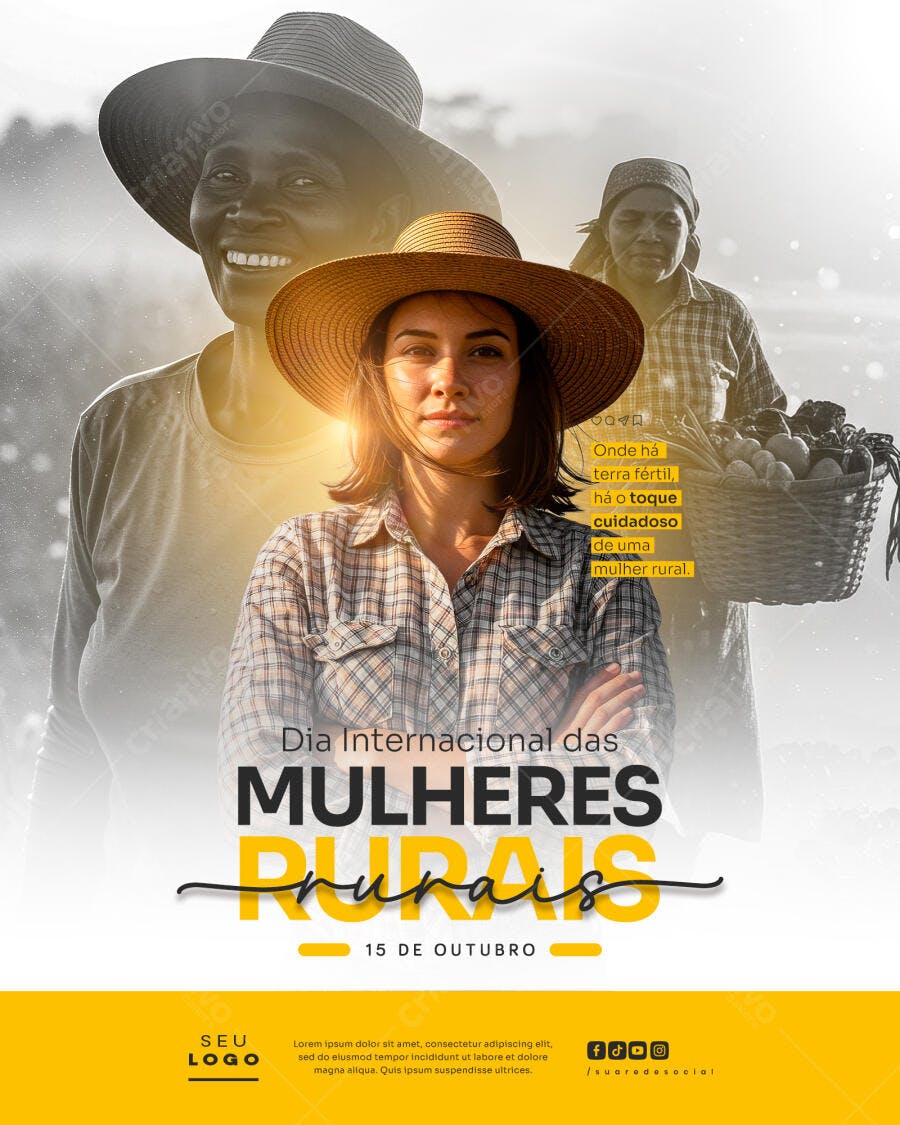 Flyer Dia Internacional das Mulheres Rurais com Mulheres Agricultoras PSD Editável