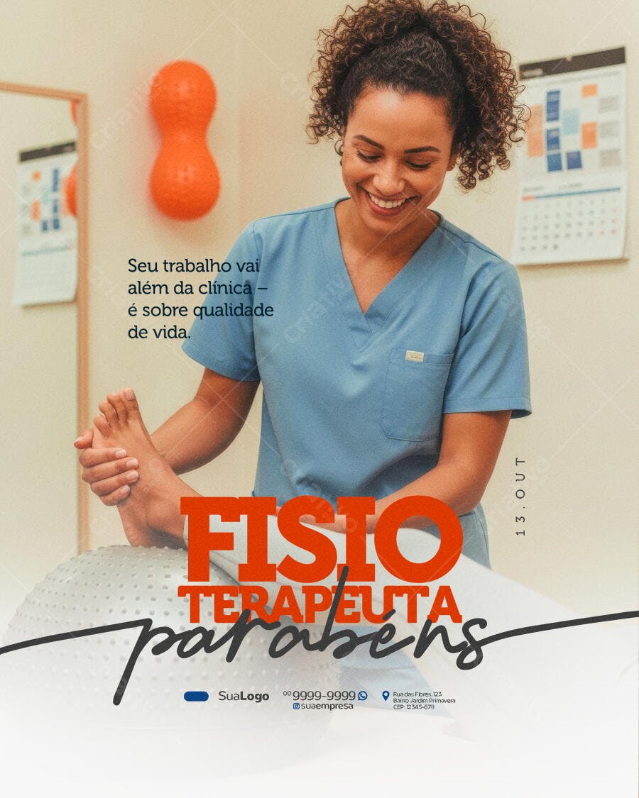 Flyer Dia do Fisioterapeuta Parabéns PSD Editável