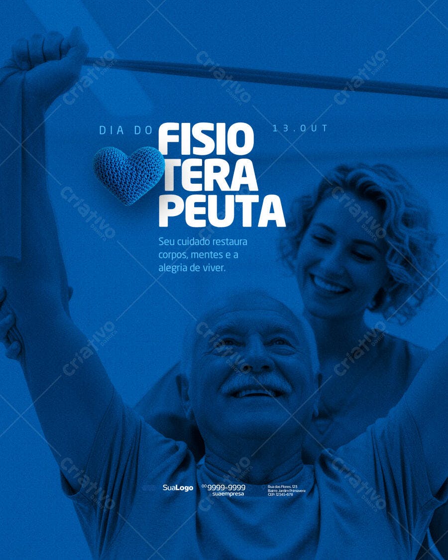 Post Social Fisioterapia com Terapeuta e Paciente Idoso Azul PSD Editável