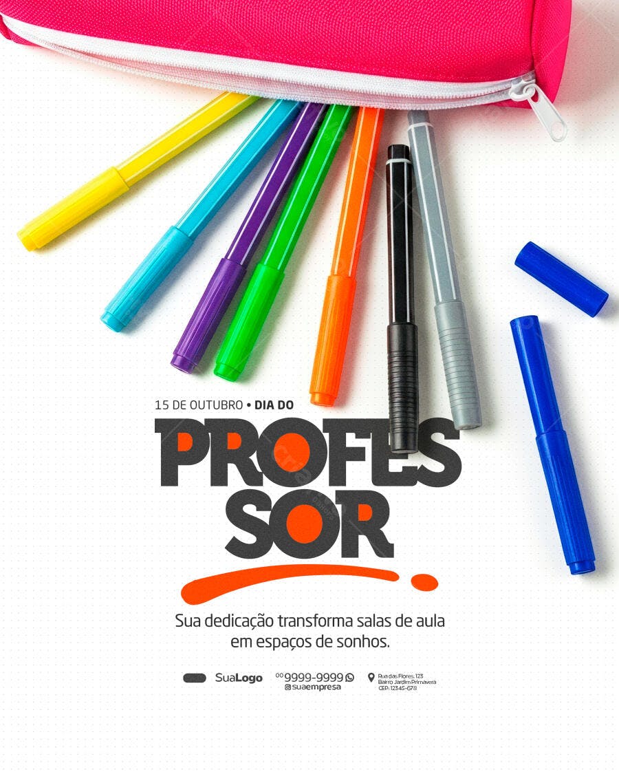 Flyer Dia do Professor com Canetinhas Psd Editável
