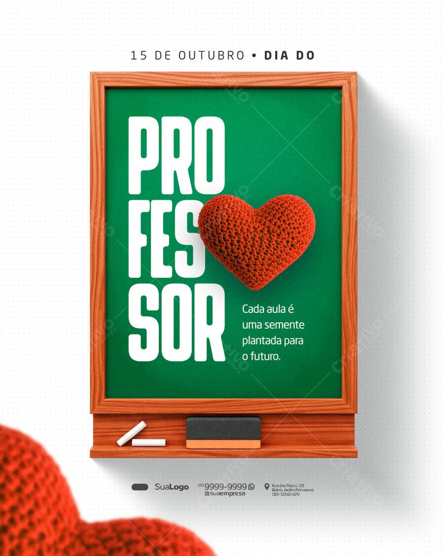 Flyer Dia do Professor Quadro Verde Coração PSD Editável