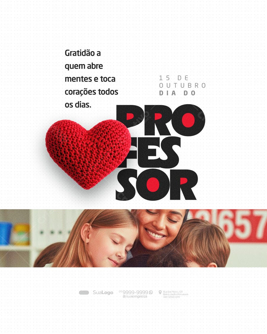 Flyer Dia do Professor Coração Vermelho PSD Editável
