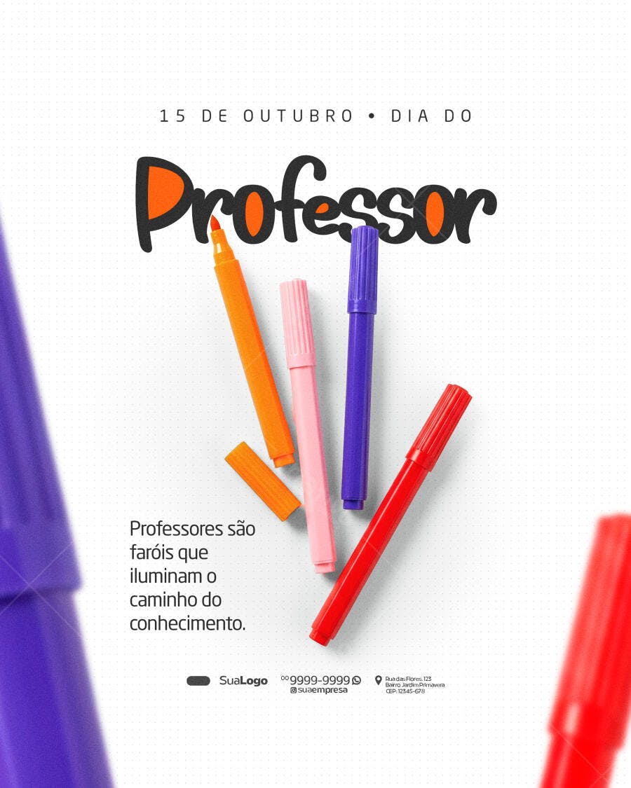 Flyer com canetas Dia do Professor PSD Editável