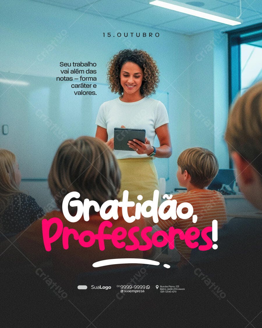 Flyer Dia do Professor Gratidão PSD Editável