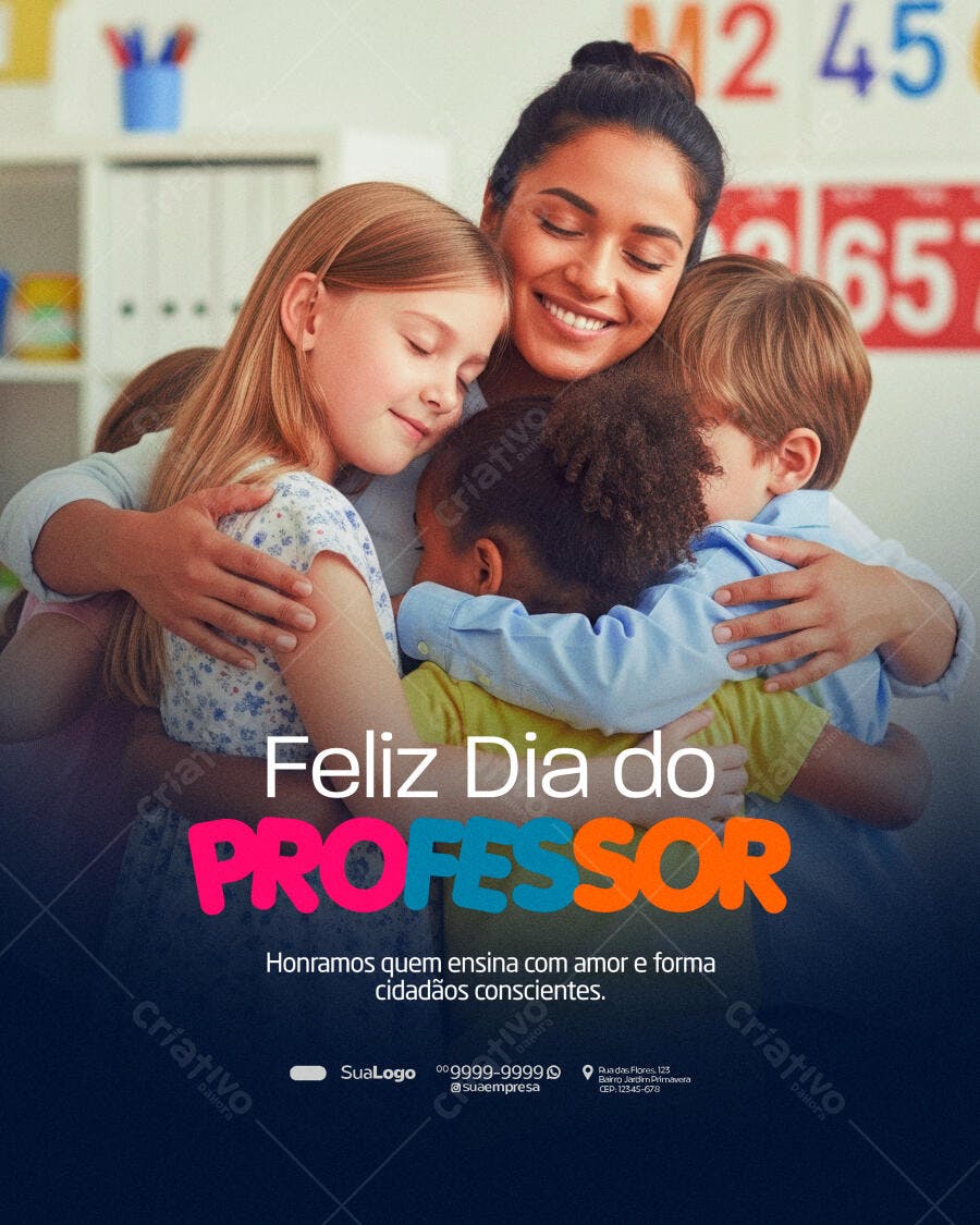 Flyer Feliz Dia do Professor Professora Abraça Alunos PSD Editável