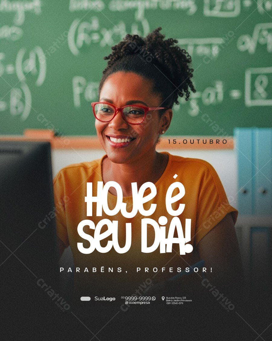 Flyer Dia do Professor Mulher Negra Sorridente PSD Editável