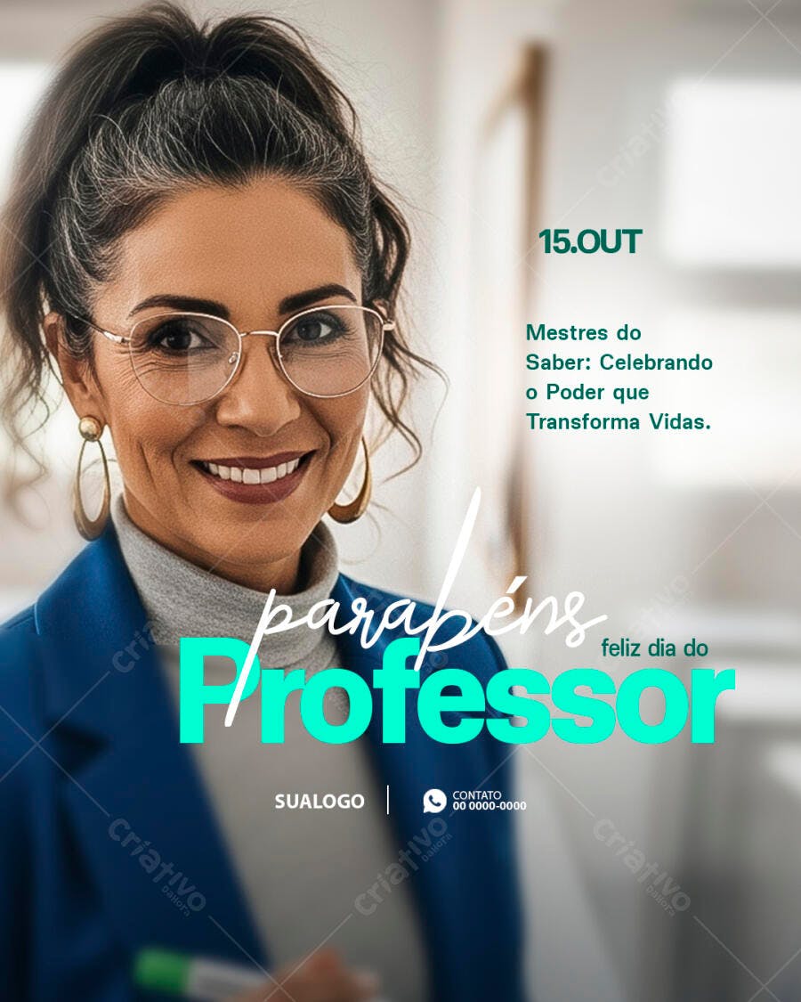 Post Redes Sociais para Dia do Professor Mulher Sorrindo PSD Editável