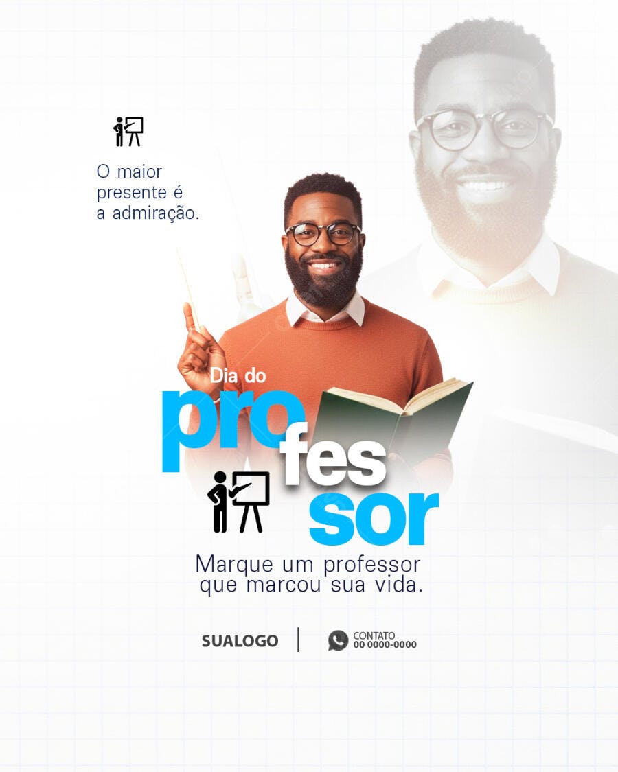 Flyer Dia do Professor Homenagem Homem Negro PSD Editável