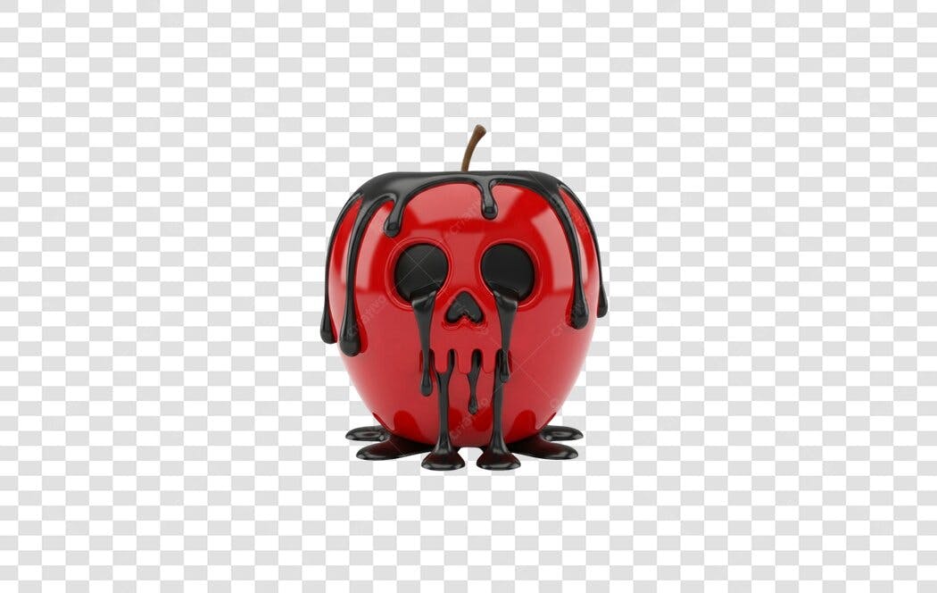 Elemento 3D Maçã Envenenada Halloween Caveira Vermelho Preto PNG com fundo transparente
