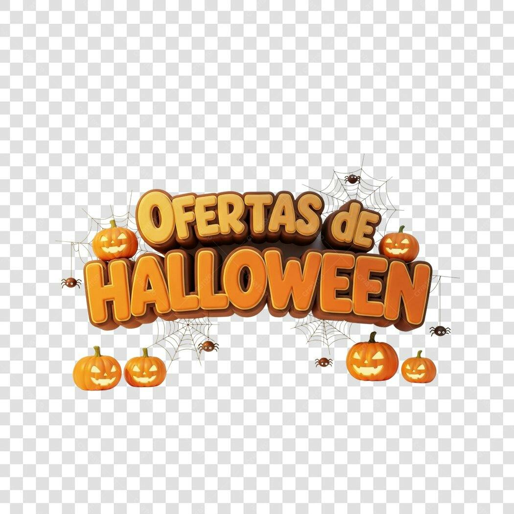 Título 3D Ofertas de Halloween Outubro com Abóboras PNG com fundo transparente